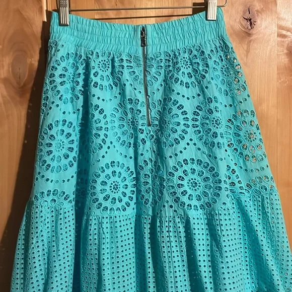 ALICE + OLIVIA Melony Sky Blue Eyelet Trim Lined Midi Skirt $560 EUC 0 - Picture 8 of 16